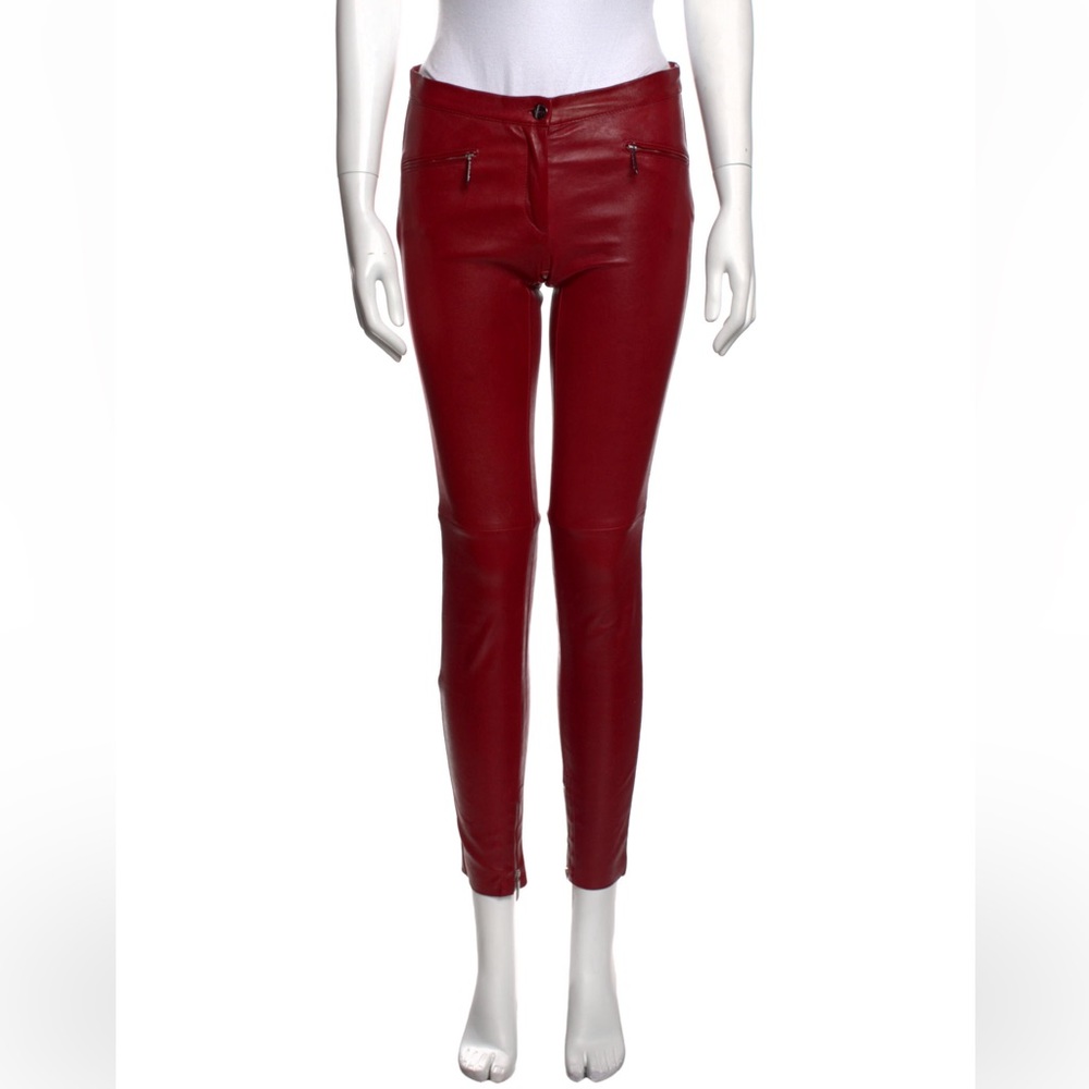 New Barbara Bui Genuine Leather Pants with zippers in red, size XS (European 36)